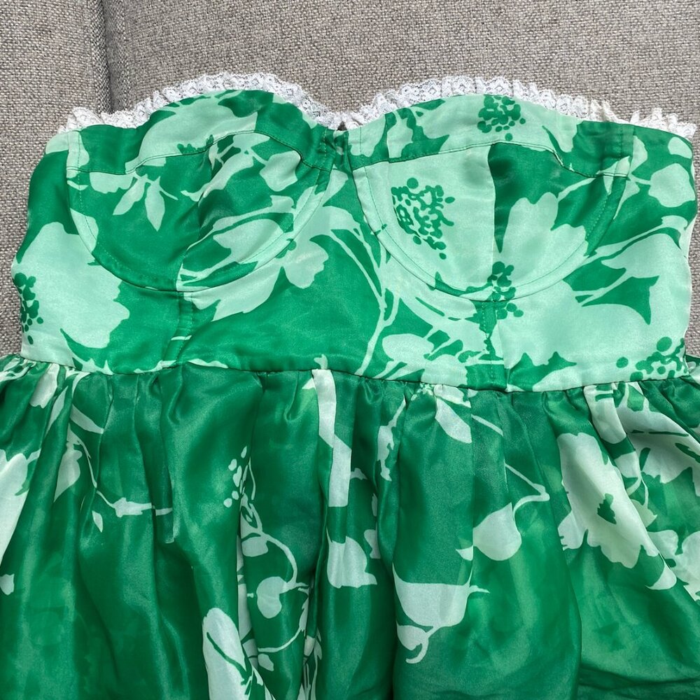 Anthropologie Selkie Floral Corset Dress Puff Hem Green Tea Party (Size XL) - Picture 6 of 7